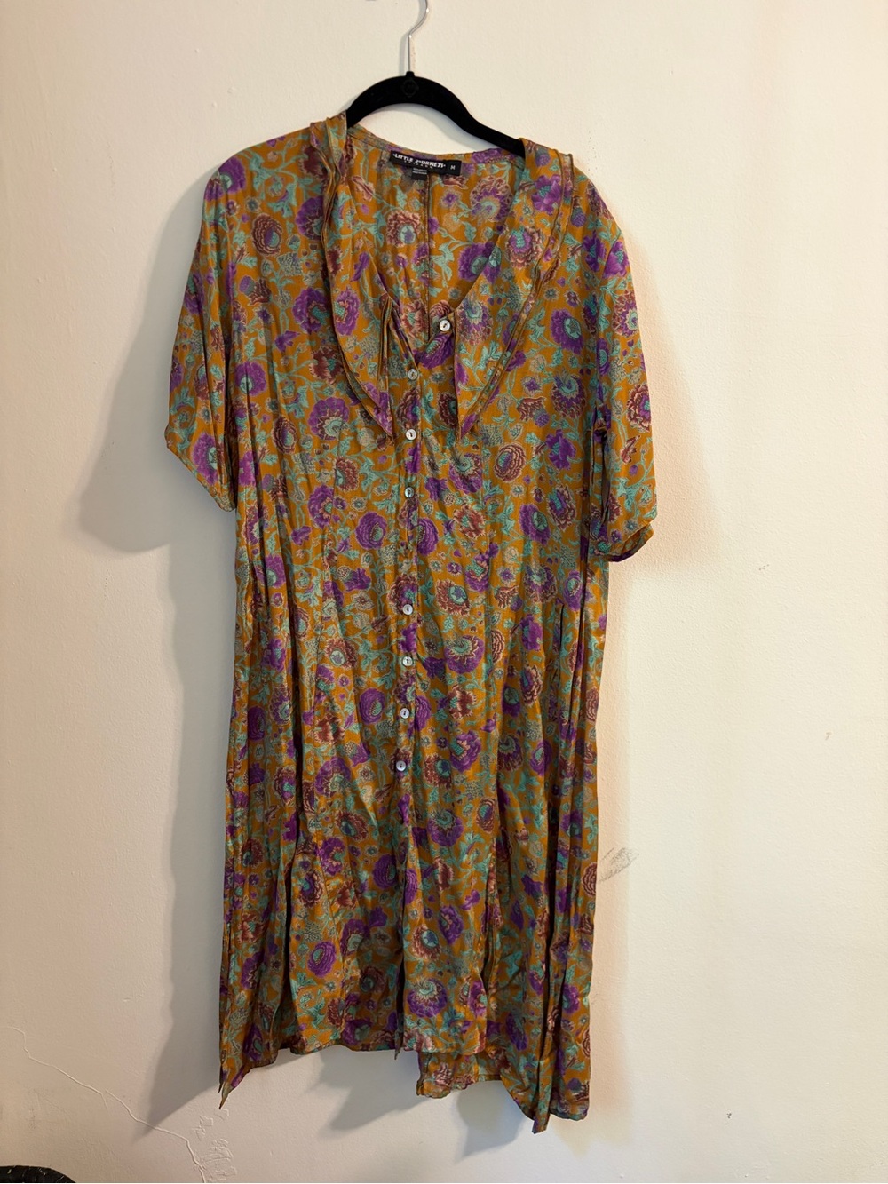 Women’s Mustard Paisley Button-Front Midi Dress